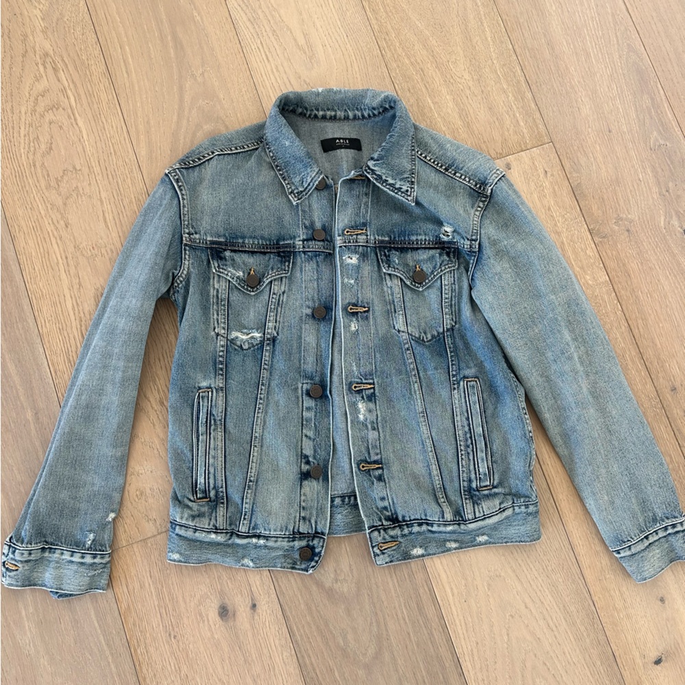 Able Light Blue Washed Denim Jacket with Distressed Detail